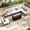 6 Seat with Fire Pit Table, variant on SUMMIT LIVING 3-Piece Outdoor Patio Furniture Set with Modular Sofa, Outdoor Patio Sectional Set with Wood Coffee Table and Built-in Side Table for Balcony & Couch