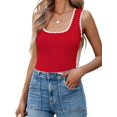 thumbnail image 3 of Women'S Square Neck Tank Tops Summer Sleeveless Shirts Casual Slim Fitted Color Block Ribbed Tanks Red L, 3 of 9