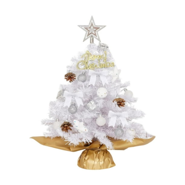 Mini árbol de Navidad iluminado, centro de mesa, adorno navideño, decoración navideña Blanco