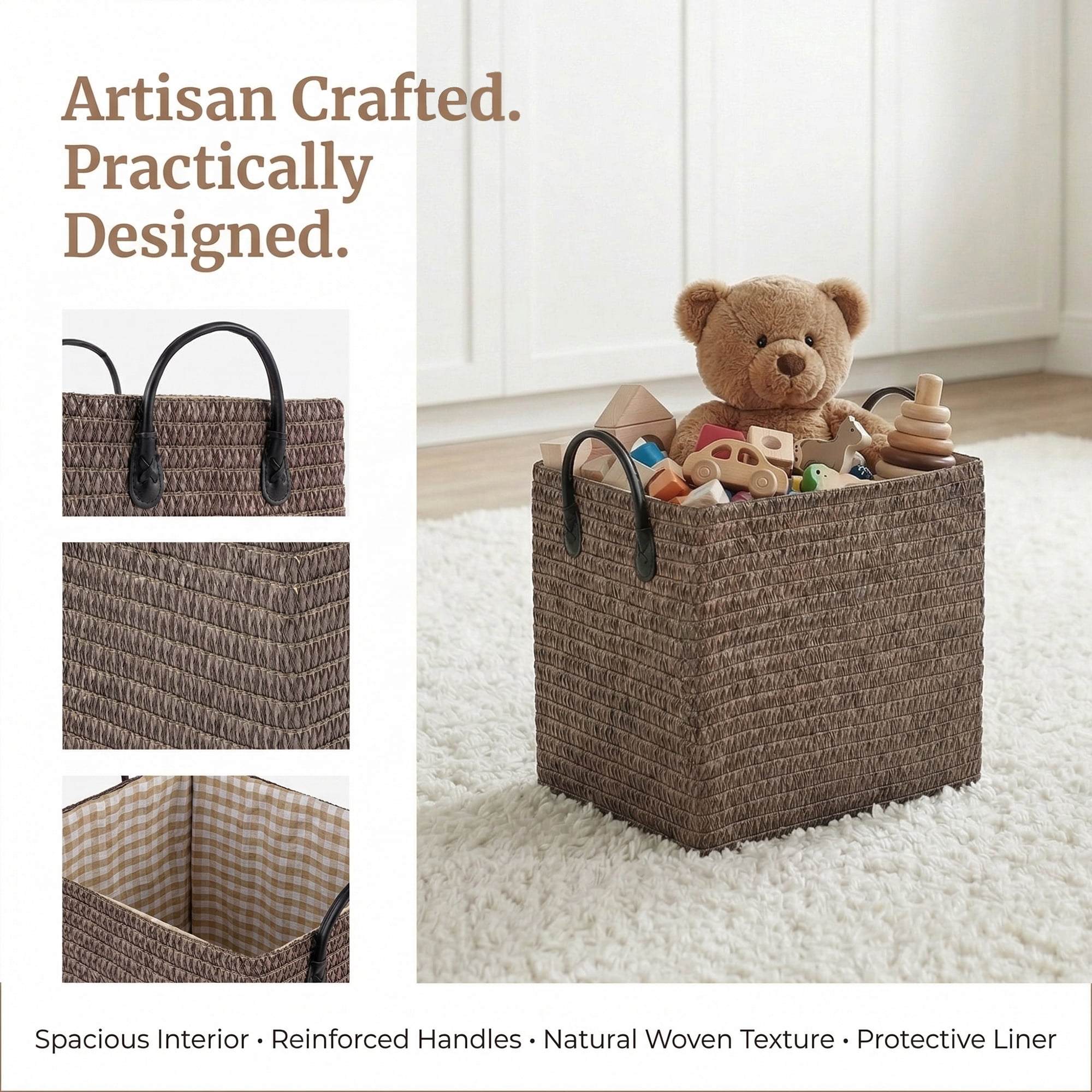 Unique Bargains Compactable Woven Storage Basket Storage Bin Coffee 11.8*9.1*11.4in