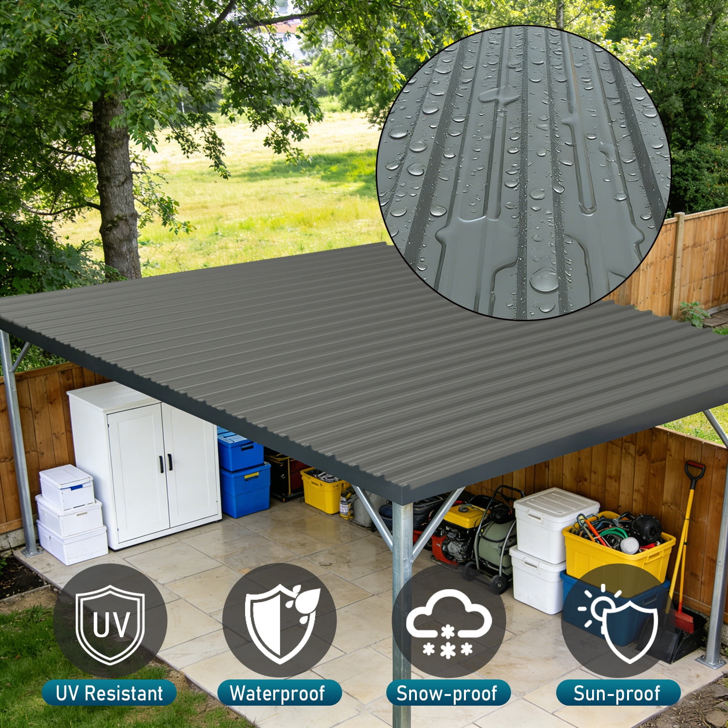 Leumius 10 Pcs Galvanized Steel Corrugated Roof Panels 18.9''x 72.85'',Heavy Duty Metal Waterproof Roofing Sheets for Outdoor House Garages Sheds Pergola Gazebo Chicken Coop Stables,Grey