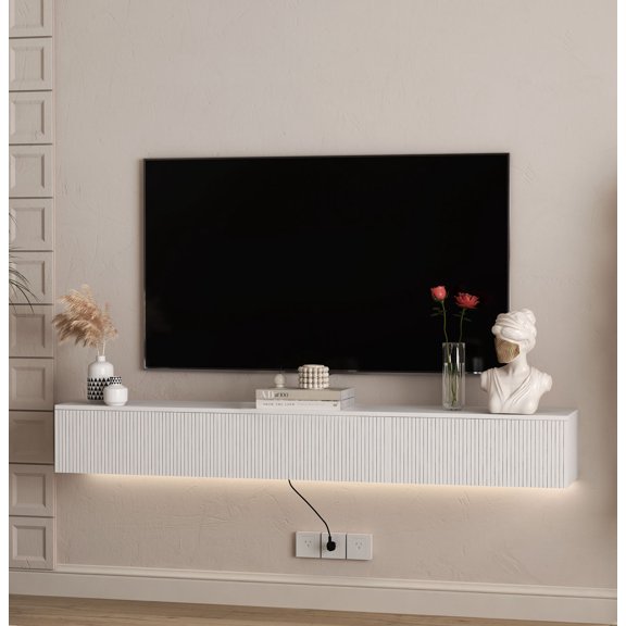 69 Inch Floating TV Stand Wall Mounted with 16 Color LEDs Entertainment Center for 55 to 65 Inch TVs