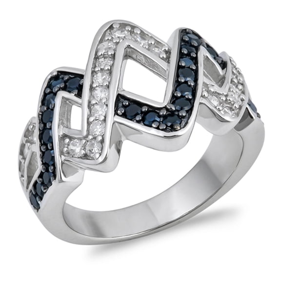Black Cubic Zirconia Criss Cross Knot Ring .925 Sterling Silver Band Jewelry Female Male Size 7
