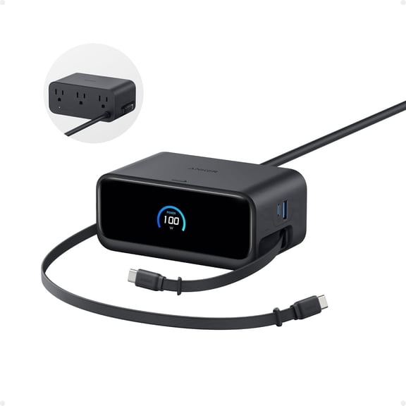 Restored Anker Nano Charging Station, 7-in-1 USB-C Power Strip, 2.3 ft Anker InstaCord Retractable Cable (Refurbished)