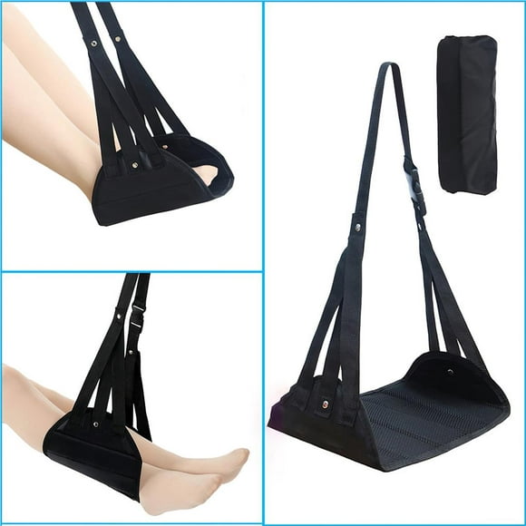 Portable Collapsible Foot Hammock Ergonomic Travel Foot Rest Adjustable Height Long-Distance Leg Hammock Comfort Hanging Travel Accessory for Travel Airplane Office