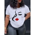 thumbnail image 1 of Half Face Woman Print Crew Neck T-Shirt, Casual Short Sleeve T-Shirt For Spring & Summer, Women's Clothing Tee For Adult, Men, Women, Teen, Teenager, Adolescent, Youth, 1 of 6
