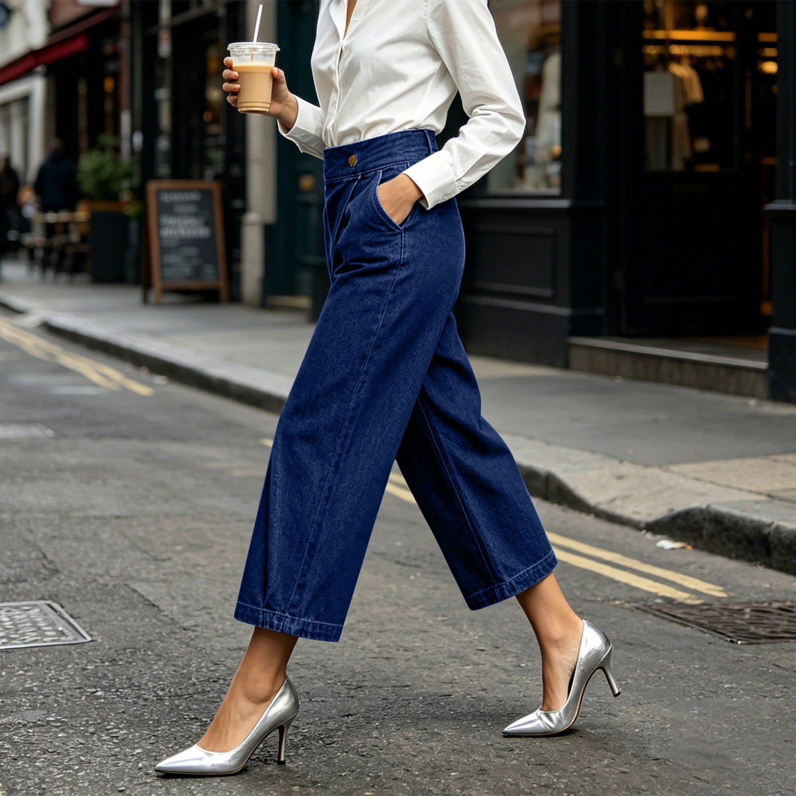 Women's Straight Leg Capri Jeans, Stylish Wrap Skirted Summer High Waisted Streetwear Denim Pants with Pockets