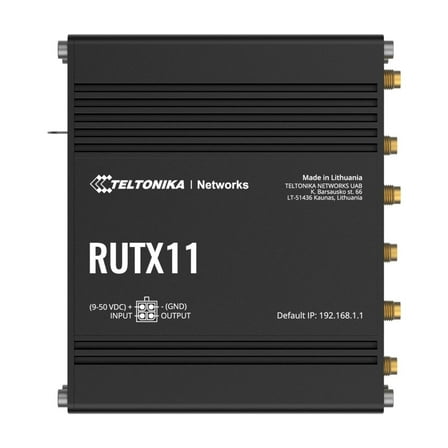 Teltonika RUTX11100400 Model RUTX11 Industrial Cellular Router; Dual SIM; for use with USA Carriers; Comes with US PSU; WI-FI & BT; 4 x Ethernet Ports; Auto Failover; Aluminum Housing
