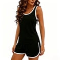 thumbnail image 2 of Pounoo Women's Activewear Sets Ribbed Contrast Trim Sleeveless Tank Top And Shorts Two Piece Tracksuits Workout Style Soft Stretchy Comfortable Loungewear Gift, 2 of 7