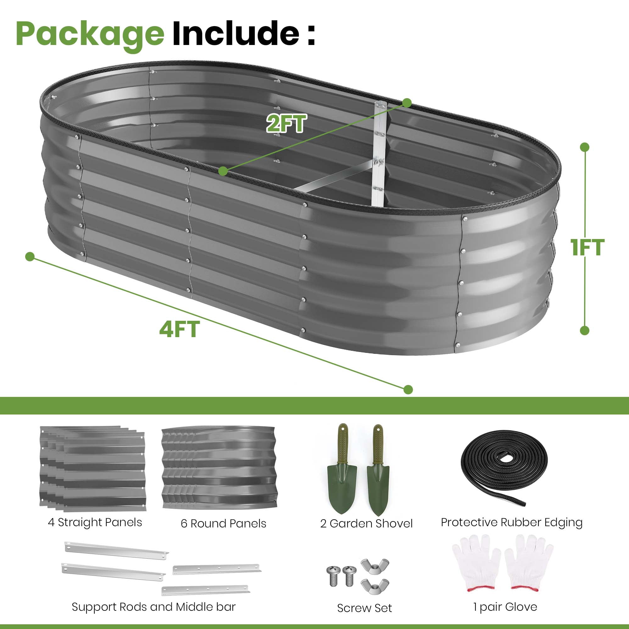 GVDV 2 Pack Raised Garden Bed Outdoor, 4x2x1ft Backyard Oval Metal Planter Box with Easy Assembly, for Gardening Vegetables, Fruits, Flowers - Dark Gray