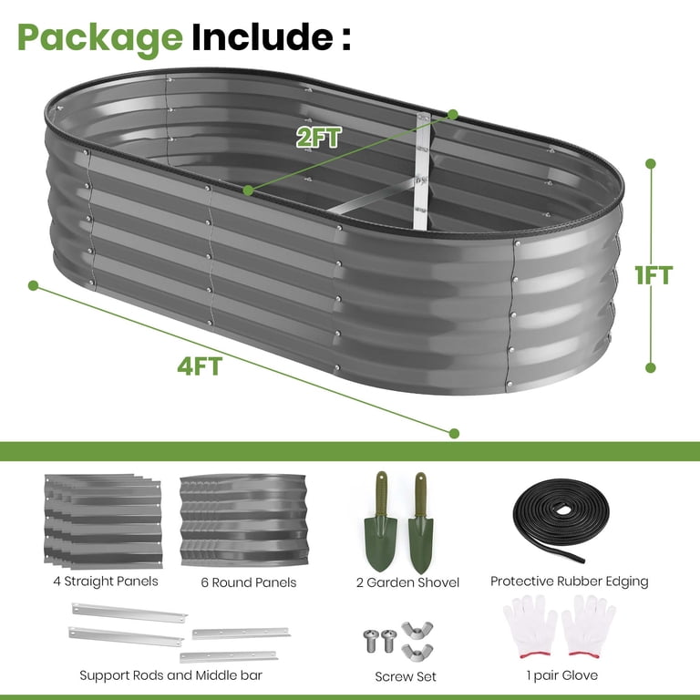 GVDV Raised Garden Bed, 4'x2'x1' Oval Metal Planter, Easy Assembly
