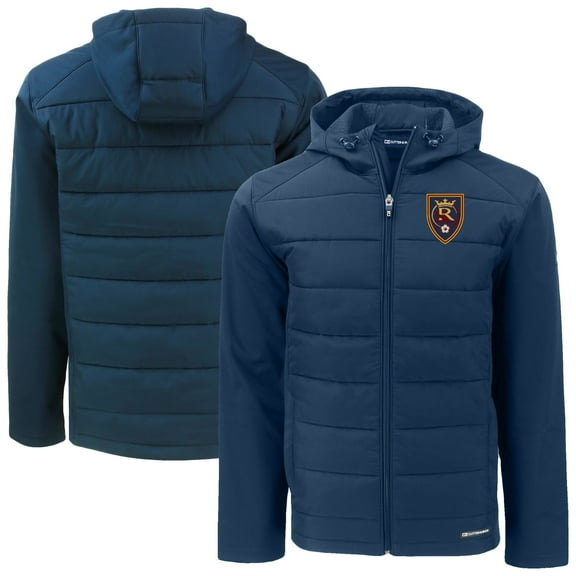 Men's Cutter & Buck Navy Real Salt Lake Big & Tall Evoke Hybrid Eco Softshell Recycled Full-Zip Hoodie Jacket