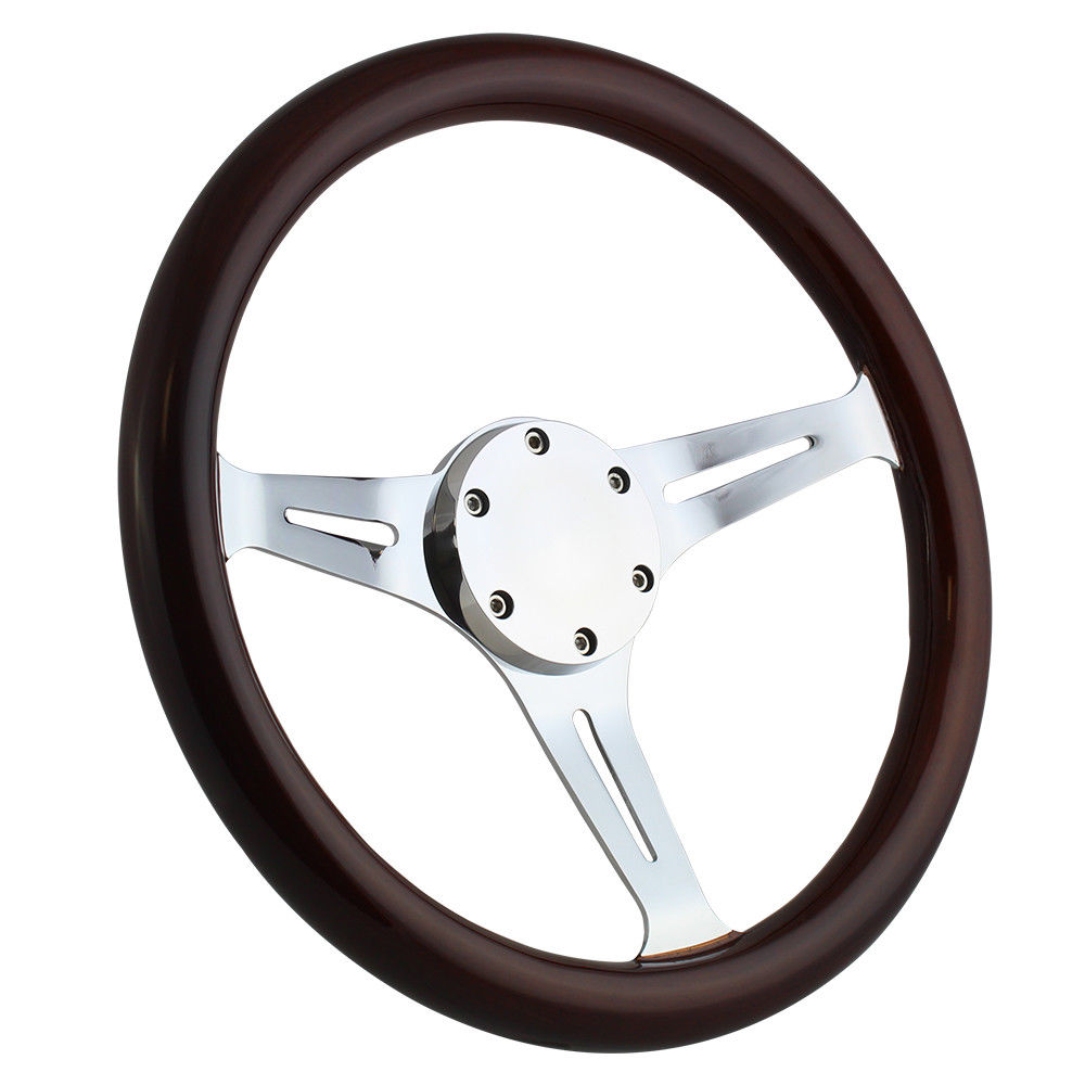 New 14" Inch Slotted Spoke Wood Marine Boat Steering Wheel With 3/4