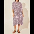 thumbnail image 4 of Vestido Midi Holgado Informal de Verano para Mujer, con Escote en V, Cordones, Media , Estampado Geométrico Bohemio Lila XL, 4 of 7