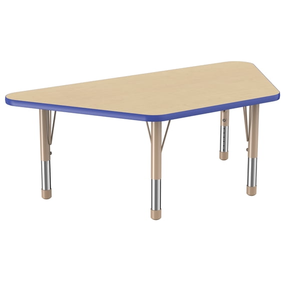 ECR4Kids 30in x 60in Trapezoid Everyday T-Mold Adjustable Activity Table Maple/Blue/Sand - Chunky Leg