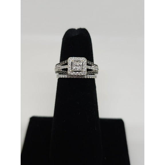Dazzlingdaimonds Jewels 2.00 Ctw Princess Cut White & Black Diamond Wedding Anniversary Engagement Bridal Set Ring 14K White Gold Plated 925 Sterling Silver 925 Sterling Silver -7