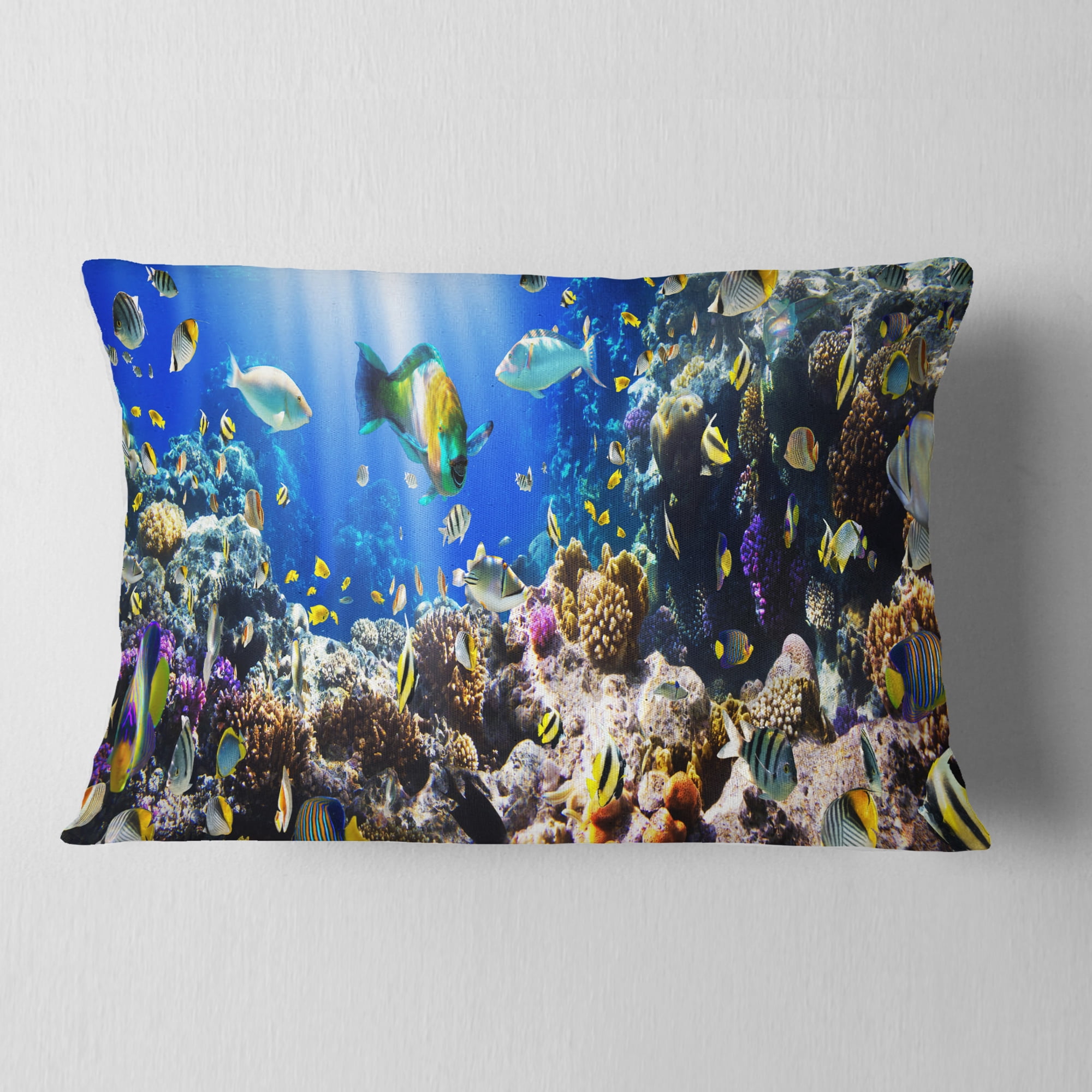 Designart Coral Colony and Coral Fish - Seascape Throw Pillow - 12x20