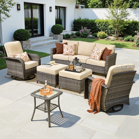 XIZZI 6-Pieces Wicker Patio Furniture Sets, Outdoor Furniture Sectional Sofa with Swivel Chairs, ottomans, All-Weather Rattan Outdoor Conversation Set for Porch, Patio, Backyard-Beige