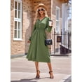 thumbnail image 6 of Mini V Neck Long Sleeve Dress for Women A-Line High Waisted Casual Flowy Dress for Cocktail Wedding Guest Green L, 6 of 9