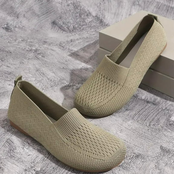 Women's Casual Flats Shoes Plus Size Shallow Breathable Flying Mesh Woven Shoes Womens Fashion Square Toe Color Matching Walking Shoes