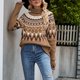 thumbnail image 5 of Puntoco Suéter Mujer Moda Casual Retro Color Contraste Impresión Tejer Manga Larga Cuello Alto Suéter Navidad Liquidación Puntoco Puntoco-749, 5 of 5