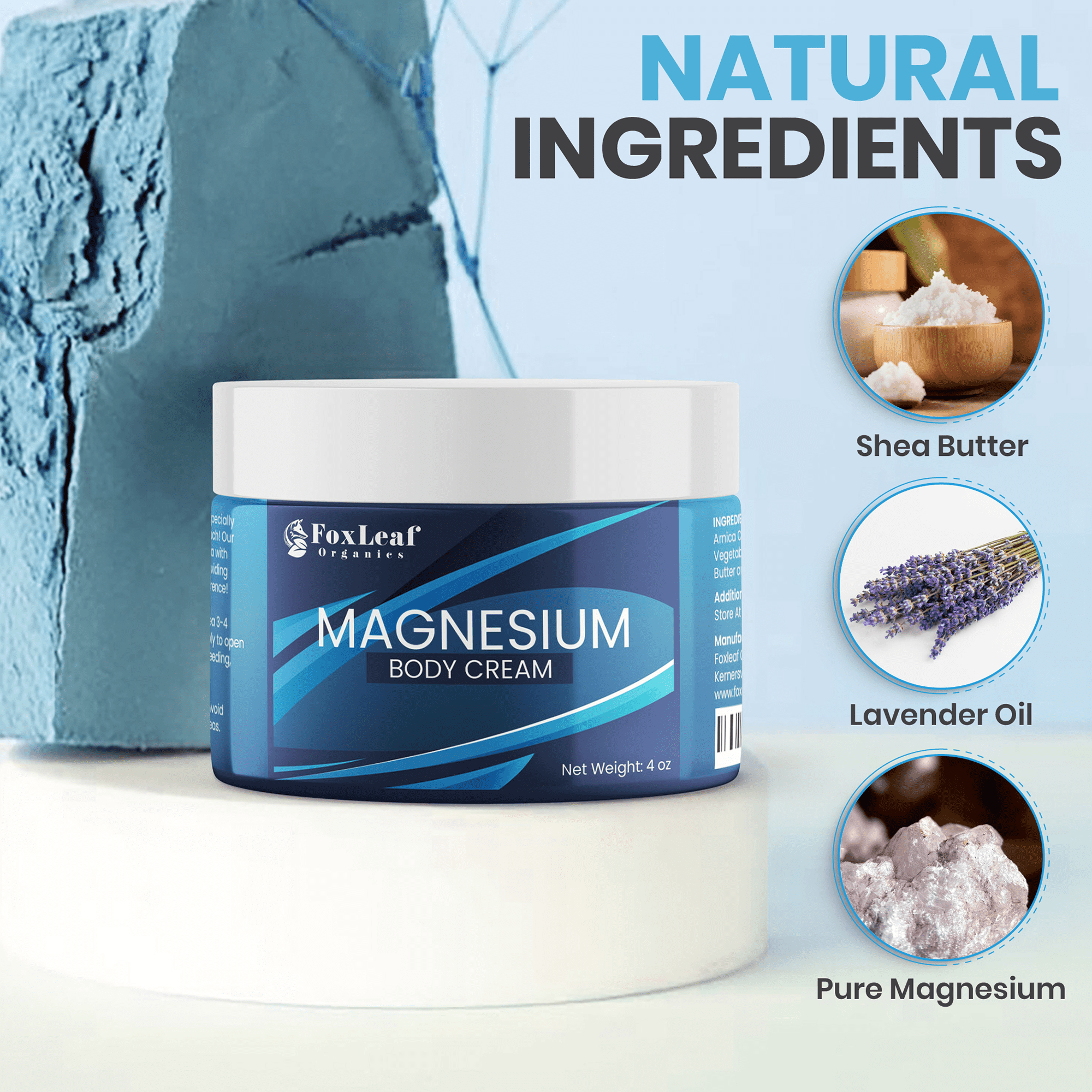 Magnesium Cream for Pain, Sleep, Restless Legs, Muscle Soreness, Cramps | Lavender | 4oz