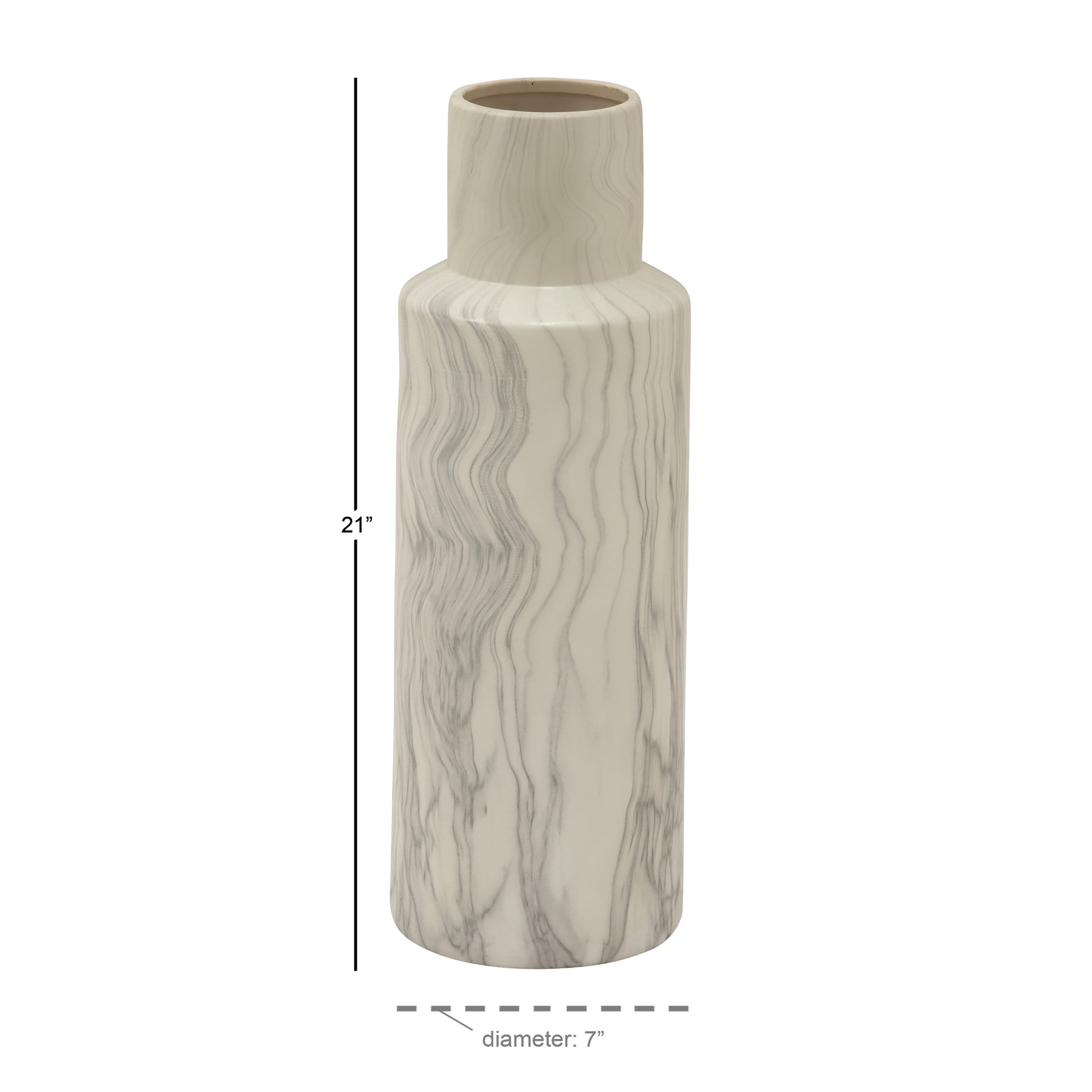 DecMode 21" Faux Marble White Ceramic Vase