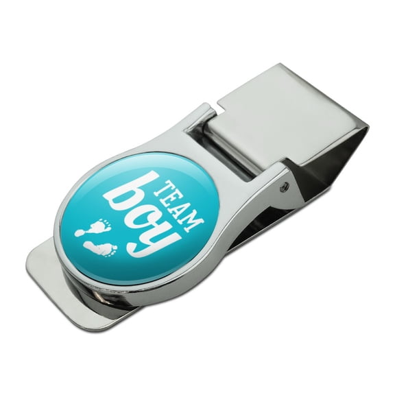 Team Boy Baby Blue Footprints Satin Chrome Plated Metal Money Clip