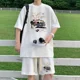 thumbnail image 5 of Chándal informal de moda de gran tamaño de verano, traje holgado para correr con diseño de gofre, camiseta holgada de manga corta y pantalones cortos deportivos, conjunto de 2 piezas para hombre, 5 of 5