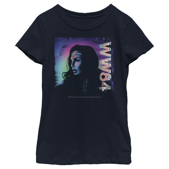 Girl's Wonder Woman 1984 Glitch  Graphic Tee Navy Blue Medium