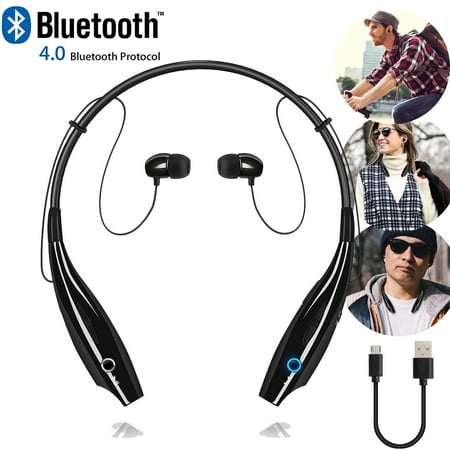 Universal Wireless Bluetooth Headset Headphones Stereo Neckband Sports Earbuds with Mic for Cell Phone - (Best Portable Bluetooth Headphones)