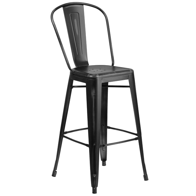 Bowery Hill 30" Contemporary Metal Bar Stool in Distressed Black