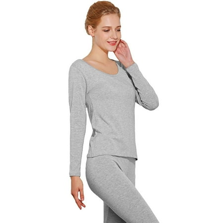 

Innens Women Thermal Underwear Set Fleece Lined Long Johns Winter Base Layer Top Bottom (Gray S)