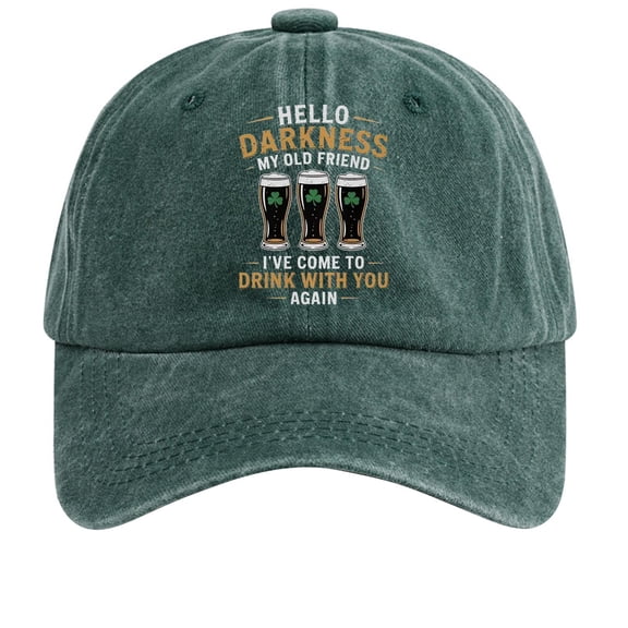 Hello Darkness - My Old Friend Beer Hat Funny Drinking Graphic Baseball Cap Vintage Washed Adjustable Dad Hat for Men Women St Patrick's Day Party Hat