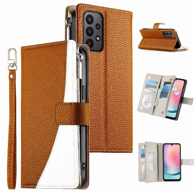 Funda cartera GANGXUN para Samsung Galaxy M13 4G , cuero PU con tarjetero, cremallera, correa de mano, soporte y protección 1094°