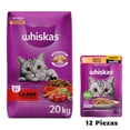 thumbnail image 1 of Whiskas Original Carne 20 kg + Caja Whiskas Sobre Gato Souffle Pavo y Pollo 85 g (12 Pzas), 1 of 4