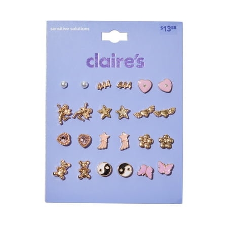 Claire's Gold Pink Angel Star Heart Stud Earring Set, Fashion Jewelry, 12 Pack