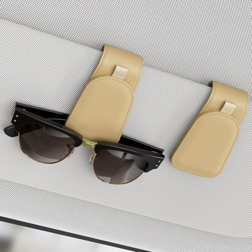 Sunglass Holder for Car Visor, Suede Cloth Magnetic Sunglass Organizer for Car Accessories, 2 Packs, Beige