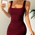 thumbnail image 3 of Kilaqueen Dresses for Women Square Neck Sleeveless Spaghetti Strap Ribbed Knit Dress Bodycon Solid Color Summer Cocktail Party Mini Dress, 3 of 4