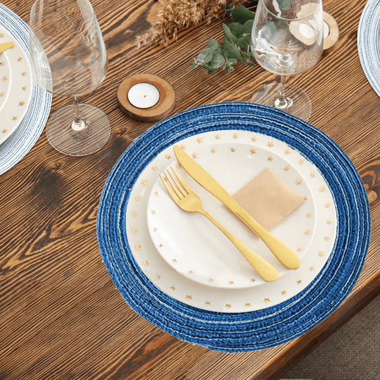 Round Braided Placemats Thick Woven Placemats Washable Circle Place Mats  Non Slip Table Mats for Dining Table Blue - Blue