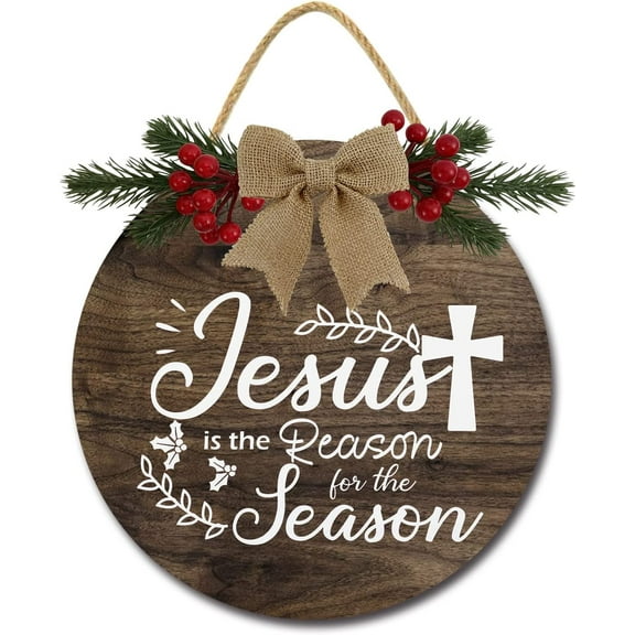 Eveokoki 12" Jesus is the Reson for the Season Christmas Decoration Wooden Christmas Wreaths for Front Door Christmas Decor for Home Wall Farmhouse Holiday Outdoor Indoor