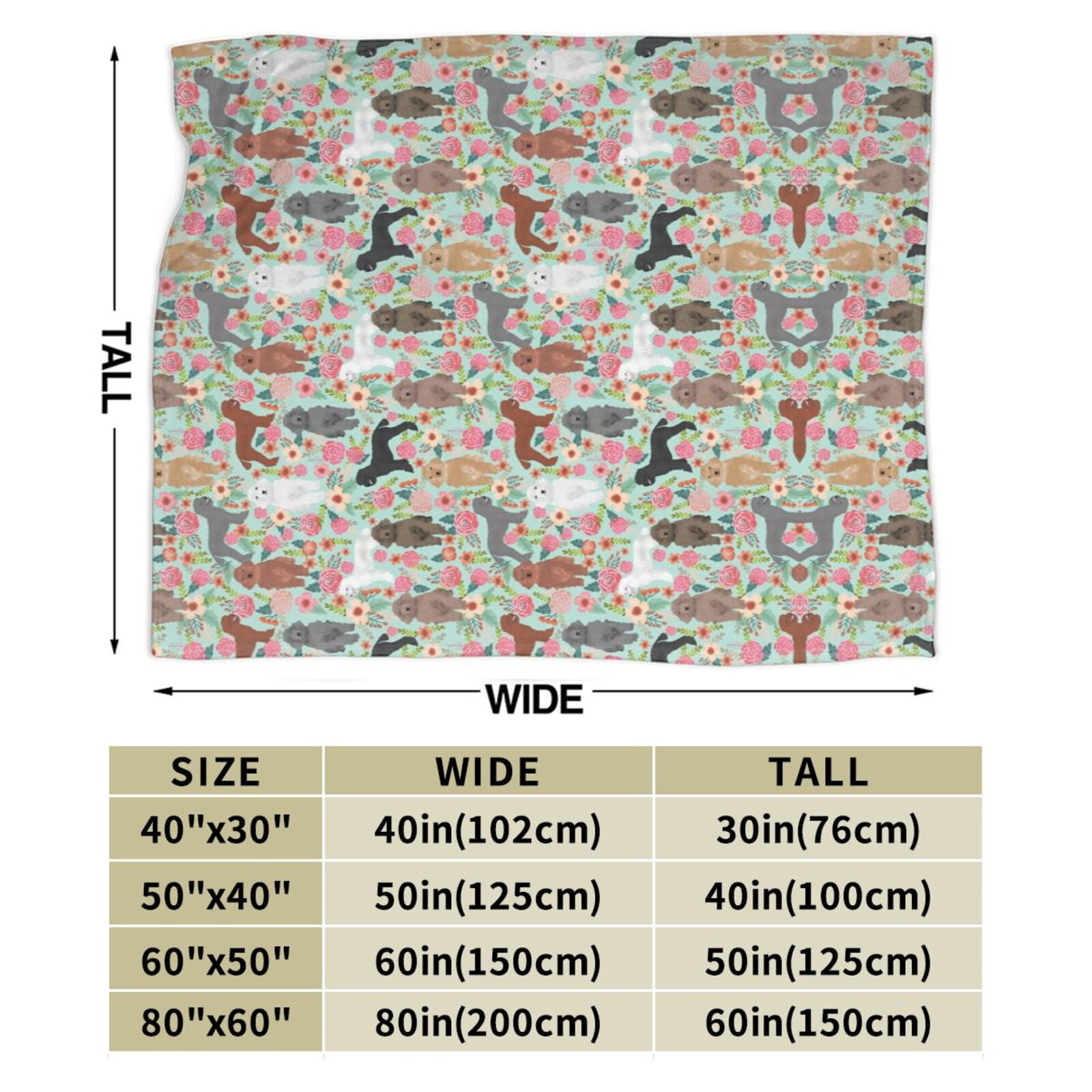 Wijzvio Poodle Dogs Flower Floral Throw Blanket Soft Fuzzy Fleece Blanket For Couch Bed Living Room Decoration 60"X50"