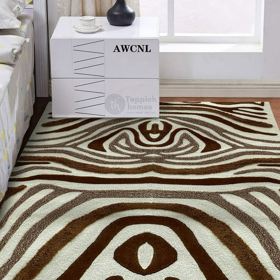 Teppich Homes Tufted Wool Area Rug 5x7 – Geometric Pattern for Hallway and Living Room - Cozy, Durable Carpet