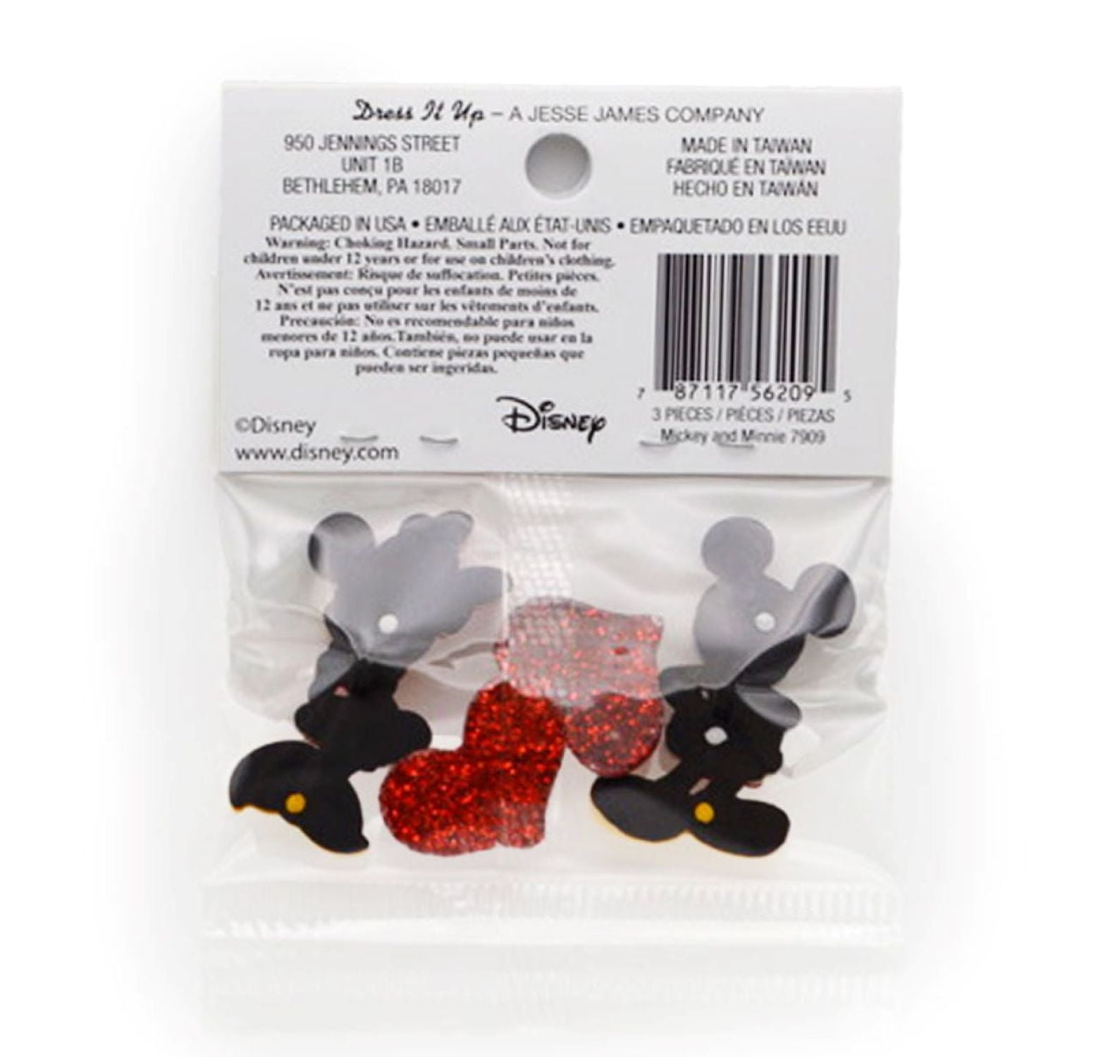 Disney Buttons, Mickey and Minnie, Sewing Fasteners, Multi-Color, 4 Pieces