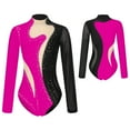 thumbnail image 3 of MSemis Women's Sparkling Rhinestone Gymnastics Leotards Mesh Athletic Bodysuit Tops Black&Rose M, 3 of 6