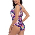 thumbnail image 4 of Zufioo cute rainbow mushroom Skull Print One-shoulder Ruffled One-piece Swimsuit, High Elastic Integrated Removable Chest Pad Swimsuit Suitable for Beach, Pool and Vacation-Medium, 4 of 6
