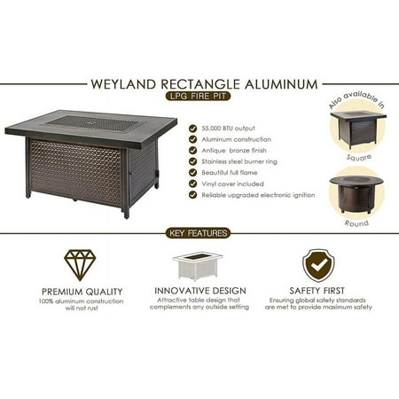 Fire Sense - Weyland Rectangular Aluminum LPG Fire Pit - Antique Bronze