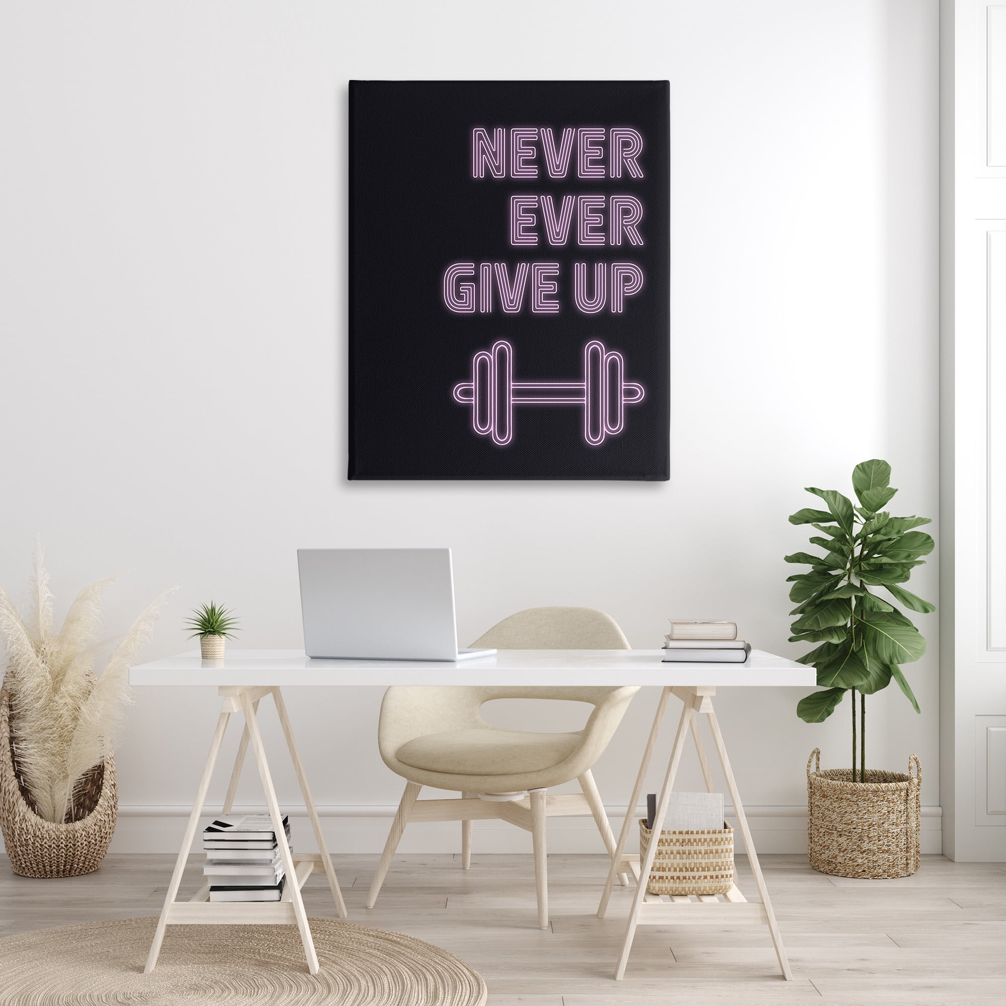 Stupell Industries Never Ever Give Up Inspirational Painting Gallery Wrapped Canvas Art Print Wall Art, 36 x 48