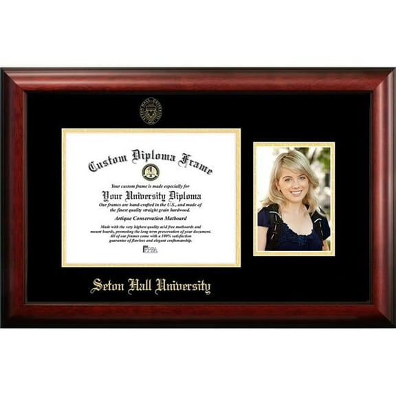 Campus Images NJ997PGED-1185 11 x 8.5 in. Seton Hall Gold Embossed Diploma Frame with 5 x 7 in. Portrait - Satin Mahogany