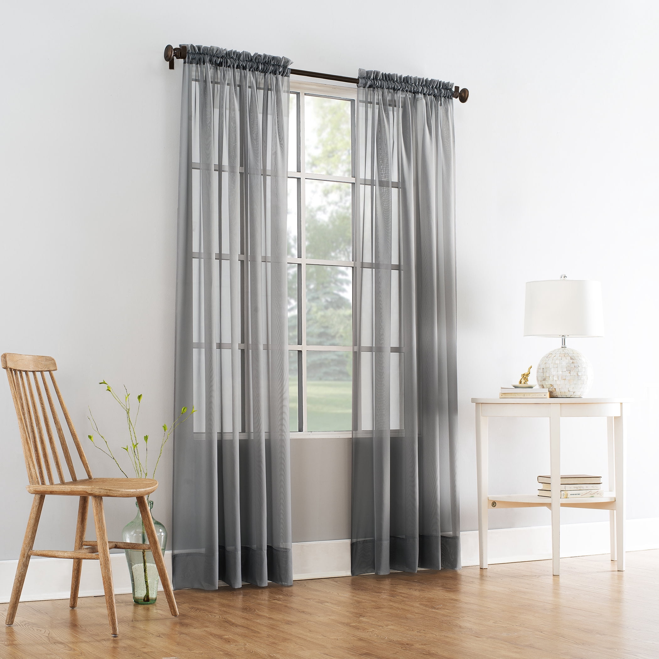 Mainstays Marjorie 1-Piece Sheer Voile Rod Pocket Curtain Panel, 59"x54", Grey